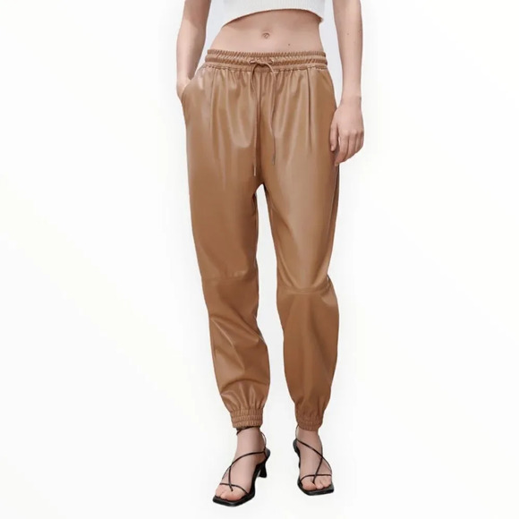 ZARA | Taupe Brown | FAUX LEATHER JOGGING PANTS (8372/087) - Picture 7 of 15